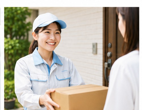 女性ドライバーが荷物を手渡す